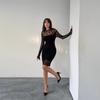 Womens Sexy Slim Lace Long Sleeve Dress Solid Color Daily Party Travel