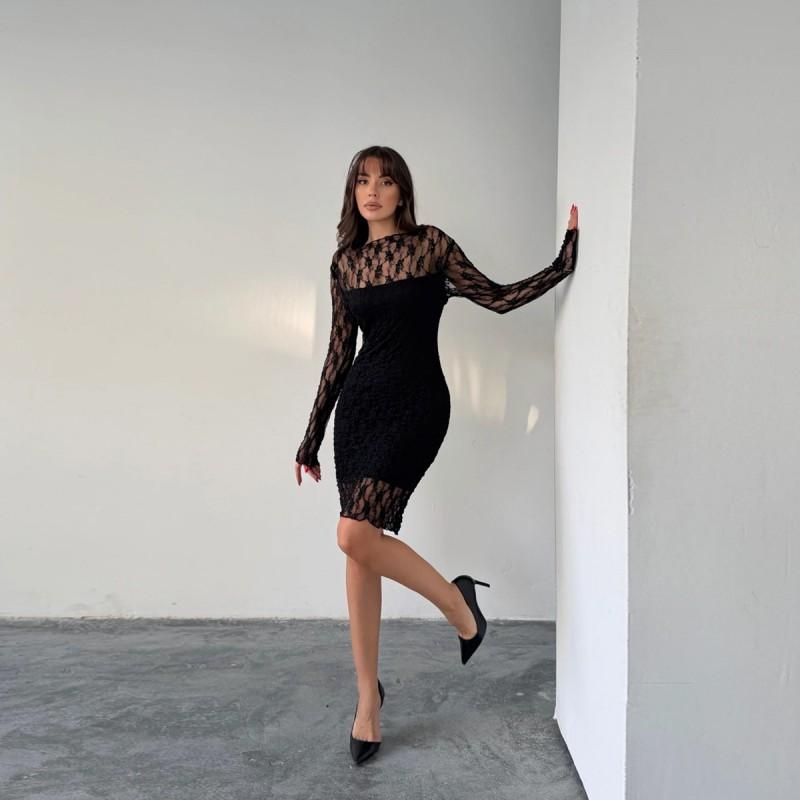 Womens Sexy Slim Lace Long Sleeve Dress Solid Color Daily Party Travel