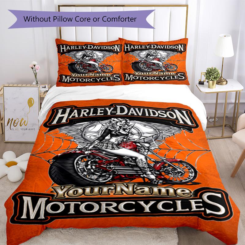 Motociclette Harley-Davidson Personalizza il tuo nome Set Biancheria da Letto Copripiumino Traspirante con Federe Decorazione per la Casa Regalo di Compleanno