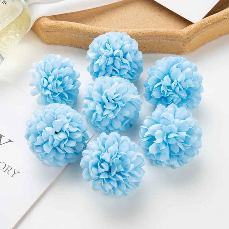 50Pcs Artificial Hydrangea Flowers for Wedding Garden Home Decor Christmas Party Diy Candy Box Scrapbook Pink Ball Chrysanthemum