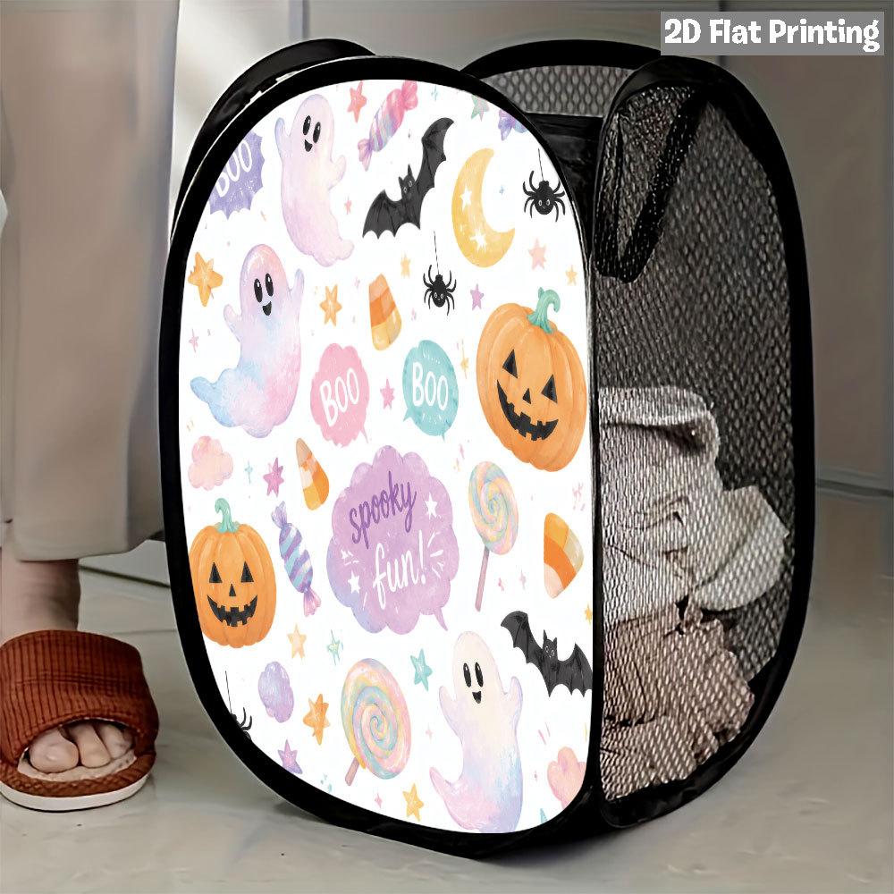 1Pcs Halloween Series 4 Pop-Up Laundry Hamper Expandable Mesh Hamper Basket for Room Bedroom Bathroom Organization Contemporary Storage