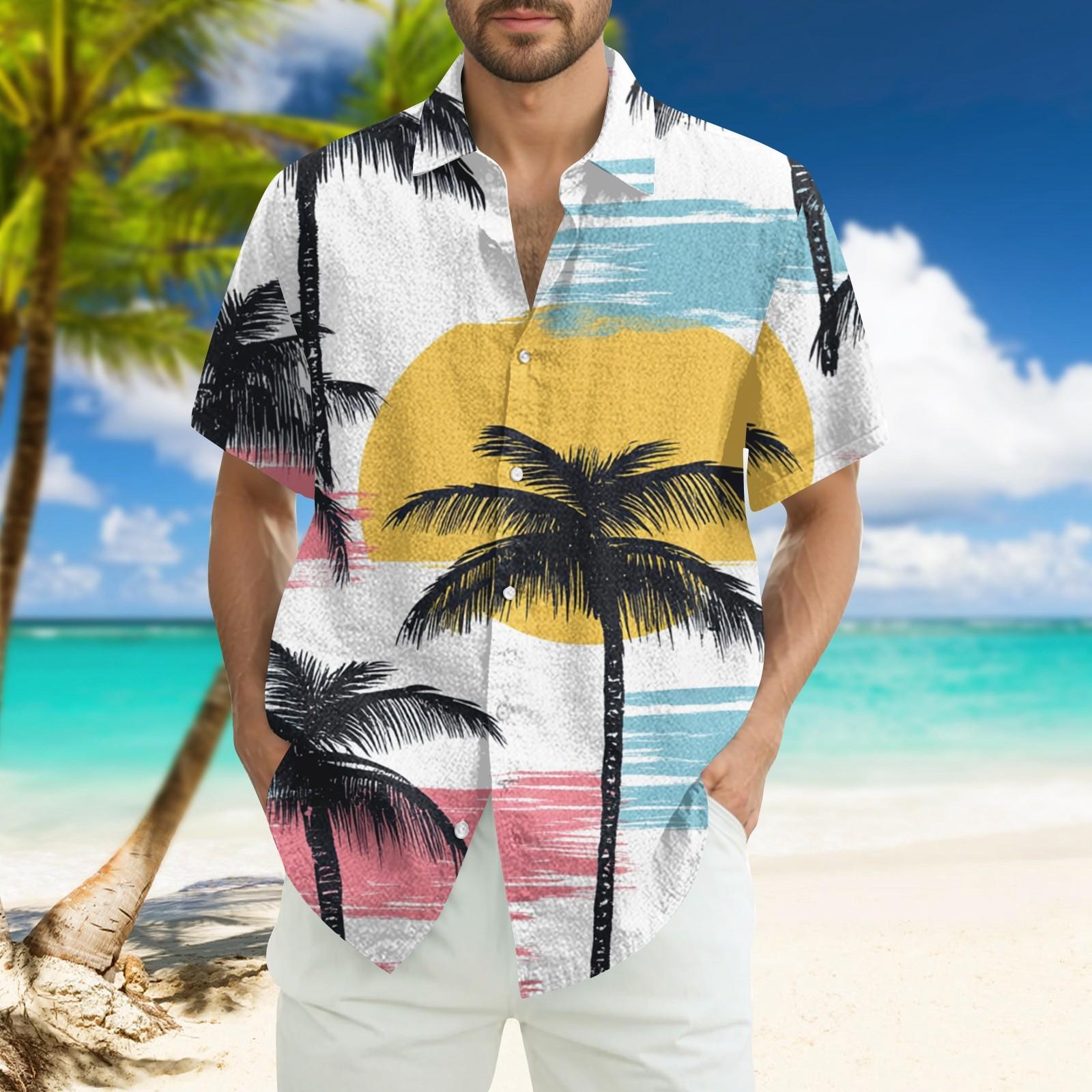 

Мужская модная свободная гавайская принтованная пляжная рубашка с коротким рукавом XL жёлтый