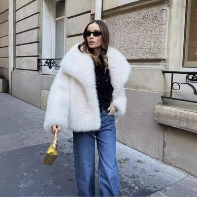 European & American Faux Fur Coat: Fluffy Lapel, Long Sleeve, Fashionable & Warm, Loose-Fit Short Outerwear