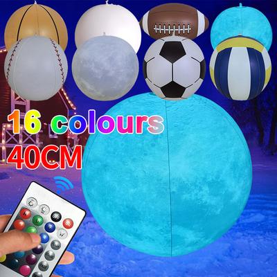 Balões infláveis de PVC de 40 cm e 16 cores, à prova d'água, bola luminosa com controle remoto, balão grande de praia brilhante para decoração de festa neon