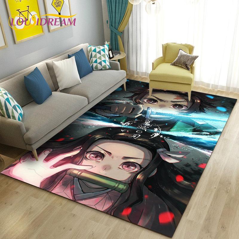 3D Demon Slayer Cartoon Area Rug Large,Carpet Rug for Living Room Bedroom Sofa Doormat Decoration,Kids Play Non-slip Floor Mat