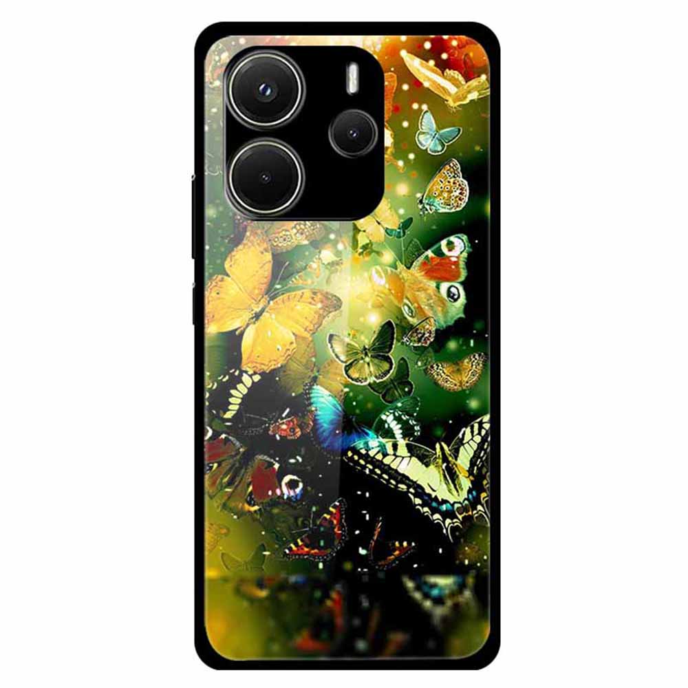 

For Xiaomi Redmi Note 14 4G (163.25x76.55x8.16mm) Case Pattern Print Tempered Glass+TPU Phone Back Cover Butterflies