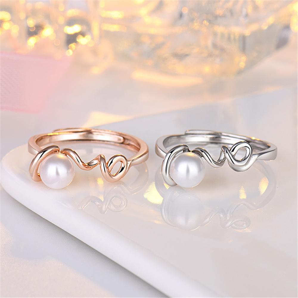 Elegant Simple Female Irregular Metal Pearl Adjustable Open Ring Vintage Rose Gold Silver Color Wedding Jewelry For Women