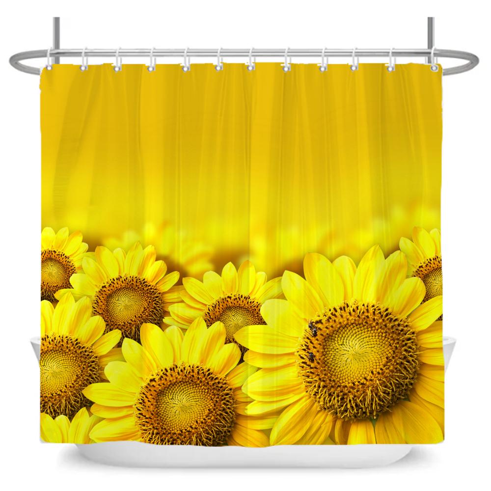 Natural Flowers Butterfly Shower Curtain Morden Art Floral Girl Waterproof Fabric Bathroom Curtain Room Decor Curtain With Hooks
