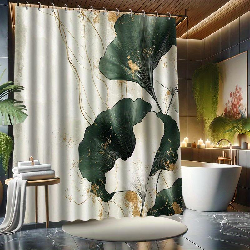 Chinese Lotus Shower Curtain Set - Traditional Painting Style, Polyester, Non-Slip Bath Mat, Toilet Seat Cover, U-Shaped Carpet