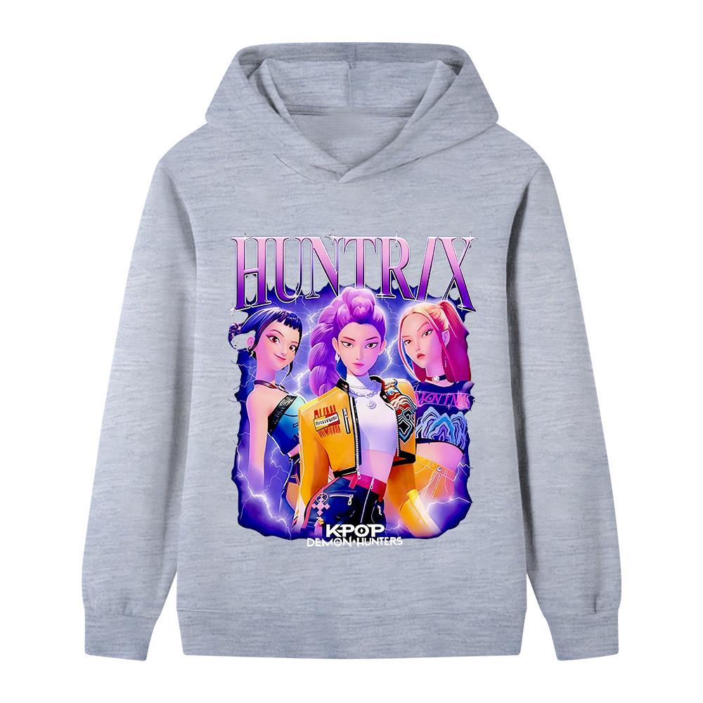 

B1228 Kids Boys Girls Kpop Rumi Zoey Mira Print Long Sleeves Hoodie 170cm сірий