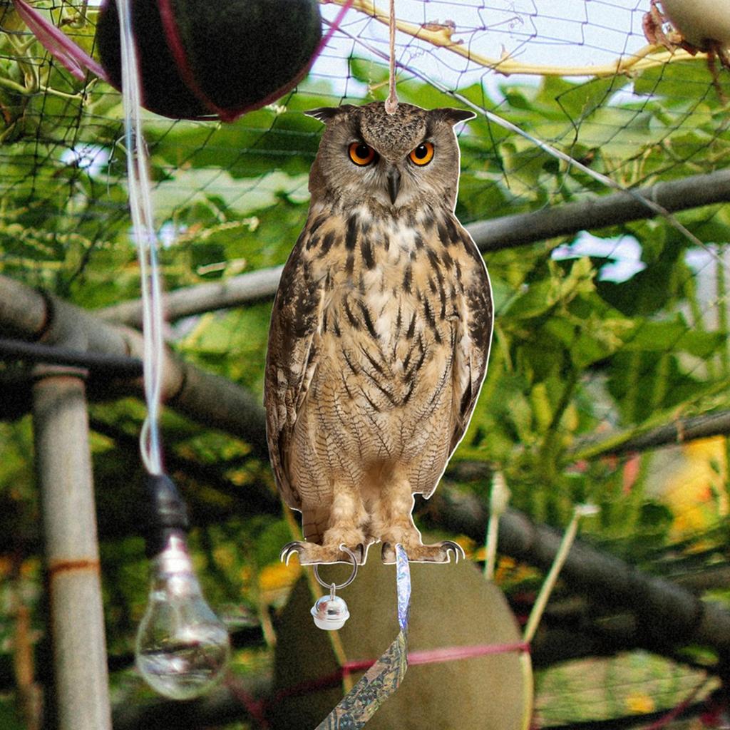 Expel Birds Pendant 2D Owl Scarecrow Pendant Garden Protector Decorative Scarer Pendant with Bell Fake Bird Scare Device