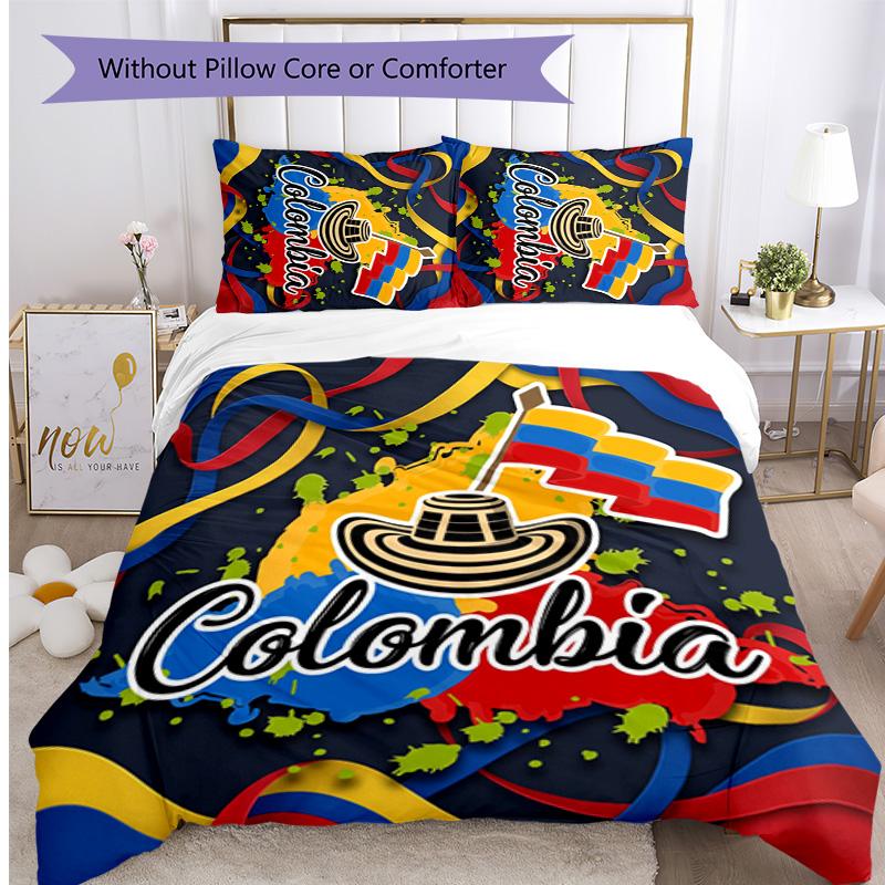 Colombia Football Printed Bedding 3 Piece Set Cozy Breathable Bed Cover Set As Housewarming Holiday Gift