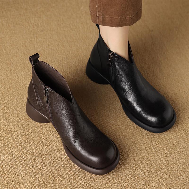 Móda Nové Podzim Zima Pravá Kůže Dámské Boty Módní Kulatá Špička Kotníkové Boty pro Ženy Krátké Boty Boty Hrubý Podpatek Botines Mujer
