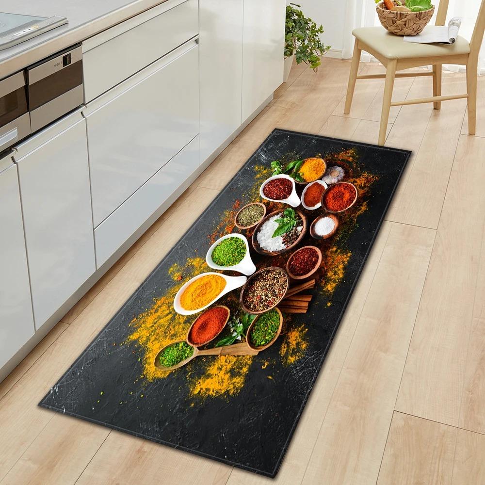 Ingredients and Spices Pattern Home Kitchen Floor Mats Door Front Decoration Floor Mats