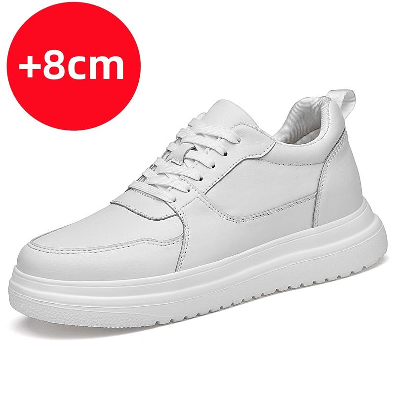 Fashion Men's Elevator Shoes Classic White Outdoor Leather Casual Walking Shoes High Quality Black Inner Height Increase 6/8cm Shoes