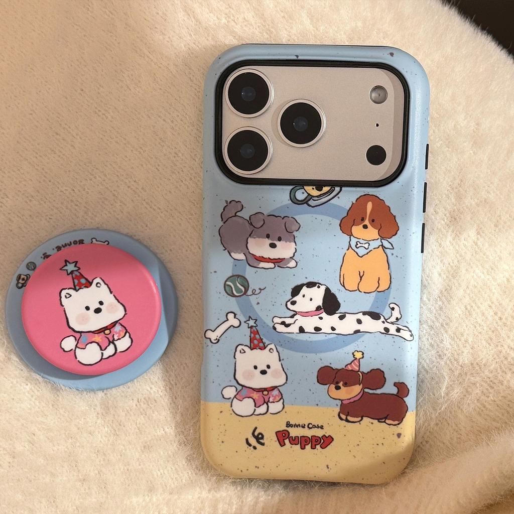 Magnetic Suction Bracket Is Suitable for Apple iPhone16 Mobile Phone Case 17promax Children's Fun Cute Dog 14 Film 15