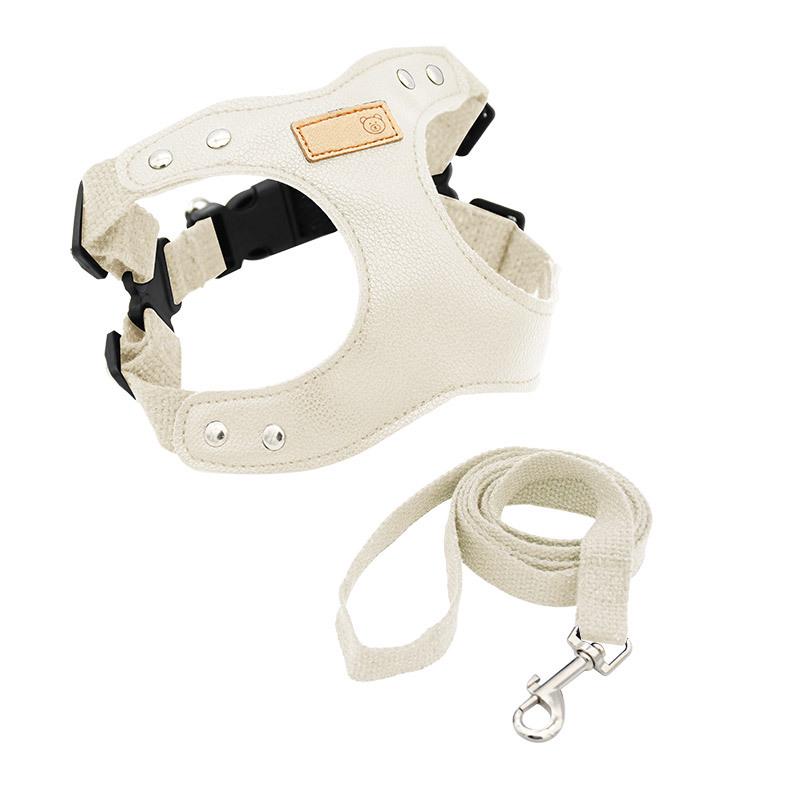 

Korean PU Leather Dog Leash & Harness Set for Small Breeds – Teddy & Bichon Frise S+150cm білий