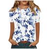 Damen-T-Shirt, Sommermode, lässig, bedruckt, kurzärmelig, mit Knöpfen, Rundhalsausschnitt, elegant, locker, quadratischer Ausschnitt, Oberteil mit Seitenschlitz