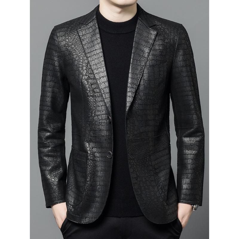 Куртка из натуральной овчины с воротником под крокодиловую кожу, мужская куртка из натуральной кожи с воротником под костюм, повседневная куртка 5XL