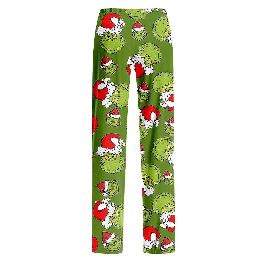 Adult Fashion Loose Christmas Printed Casual Pants Home Pajama Pants (No Drawstring)