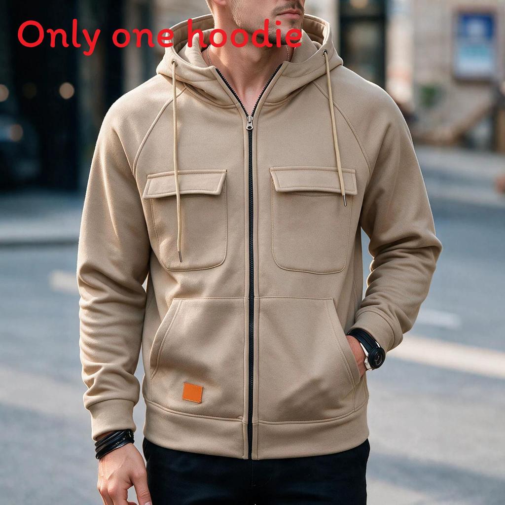 American Style Hoodie With Zipper Pockets For Casual Men Spring Autumn Wear