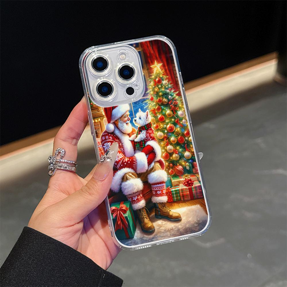 Ae118 Merry Christmas Santa Art Magsafe Transparent Cases for Samsung S23 S24 Ultra S20 S21 FE iPhone 16 Pro Max Magnetic Wireless Charge Back Cover