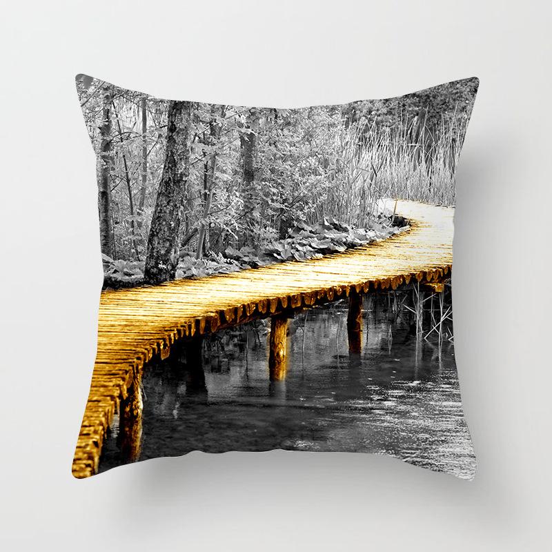 Modern Simple Landscape Car Print Sofa Pillow Cushion Cover Home Soft Furnishings