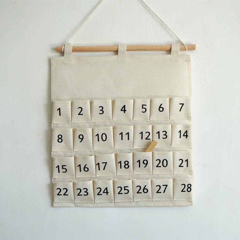 Wall-Mounted Eco-Friendly Cotton Linen Morning Check Card Pocket Bag Includes hooks