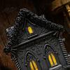 Gothic Style Table Centerpiece Lighted Halloween Village House Statue with LED Light, Display Ornament Black Spooky Figurine for Tabletop Holiday Home
