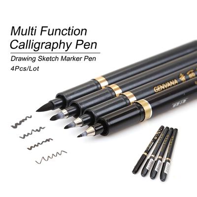 4 unids/lote pluma de caligrafía multifunción gancho línea dibujo rotuladores para bocetos pluma