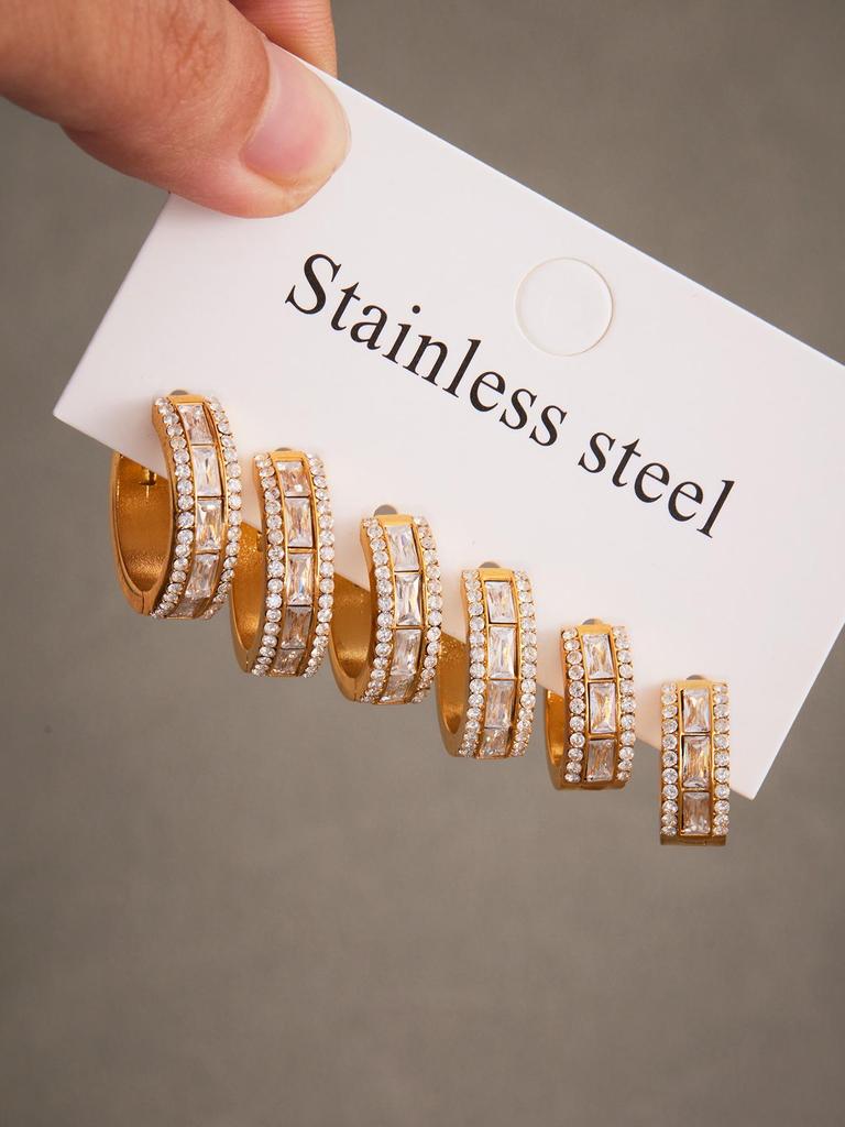 Oumaka Minimalist Zircon Earrings: Double-Sided Stainless Steel, 18K Gold-Plated