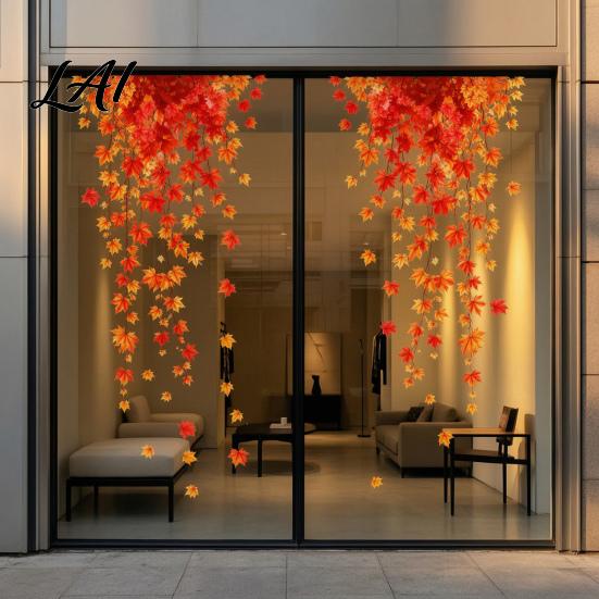 Non Adhesive Window Film 2Pcs Fall Clings Hanging Maple Leaf Decals Reusable Autumn Clings Leaves Static Stickers for Thanksgiving Party Supplies