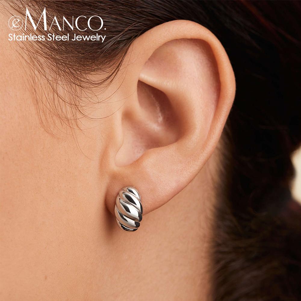 Emanco Earrings Are Fashionable and Creative Inns Simple Croissant Earrings Stainless Steel Twisted Trendy Accessories Earrings
