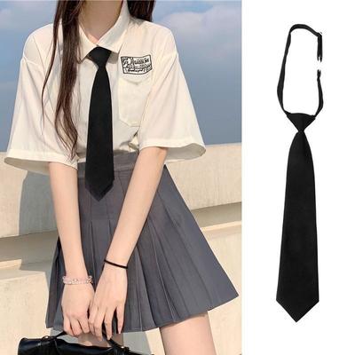 Black Necktie Women Retro Silky Narrow Neck Tie Japanese Style School Uniform Students Bow Tie