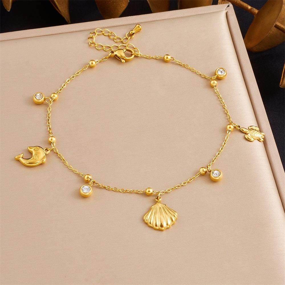 Layered Charm Anklet With Rhinestone Cherry Starfish Flower Moon And Star Pendants For Women