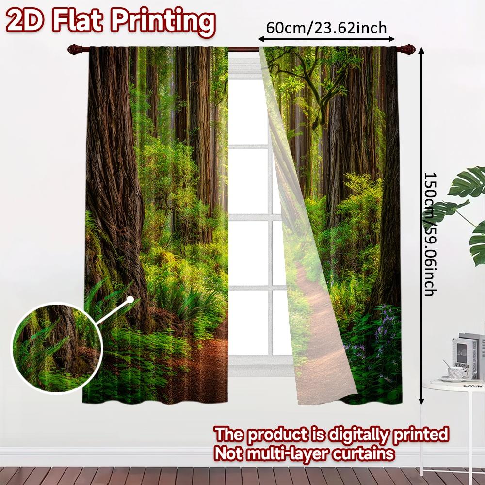 2D FLAT PRINTING 2pcs Curtains (Without Rod) Forest Pathway Serenity Holiday Valentine is day Printed Curtains Fabric Curtains