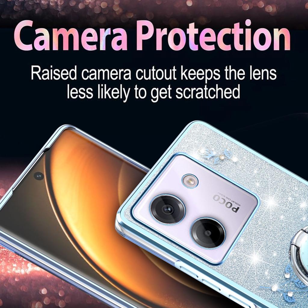 KADEM For Xiaomi Poco M7 Pro 5G Case Ring Kickstand TPU Flowers Phone Cover Gradient Glitter