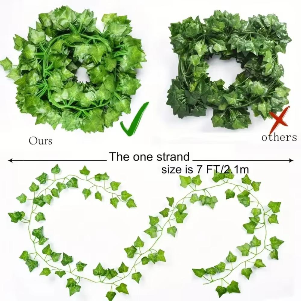 Green Color Artificial Ivy Leaf Plastic Material Lightweight Hanging Garland Flexible Vine Realistic Texture