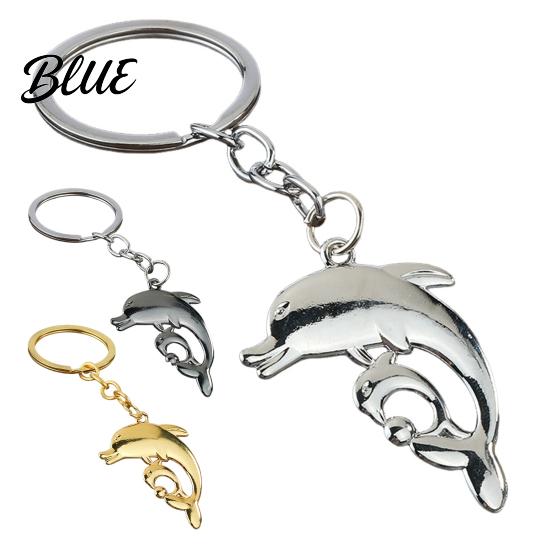 Zinc Alloy Car Key Ring Double Dolphin Keyhcain Sea Animal Pendant Backpack Handbag Purse Charm Decoration Lightweight