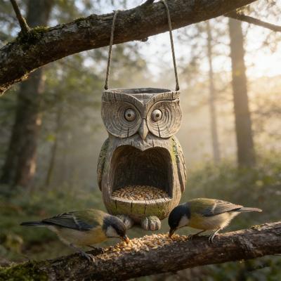 Resin Owl Bird Feeder Weather-Resistant Outdoor Bird Feeder And Planter Decorative Hanging Owl Bird Feeder for Backyard Garden Decor