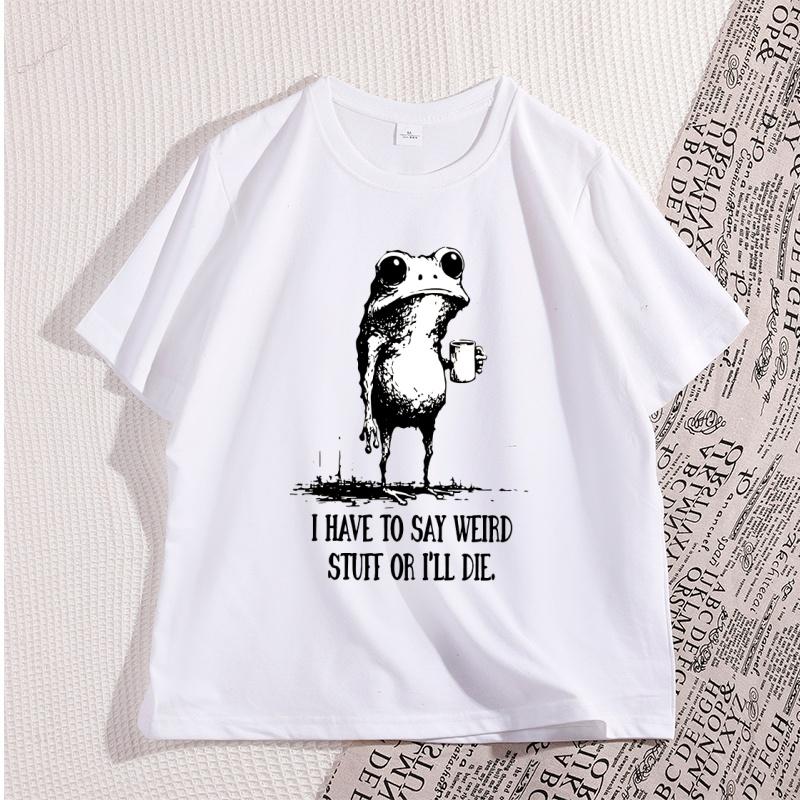 Weird Cafe Fun Frog T-shirt Short Sleeve T-shirt Casual Crew Neck Street Style Y2K Frog T-shirt Women Clothing Fashion Y2K Top S