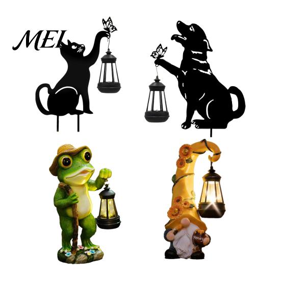 Outdoor-Solarleuchte Schwarze Katzenlaterne, Gartenpfahllampe, Wasserdichte Wichtel-Frosch-betriebene Lichterstatue, für Veranda, Garten, Rasen, Wegdekoration