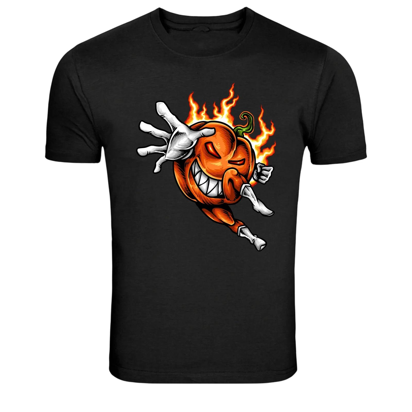 Flaming Evil Pumpkin Halloween Cartoon Character Graphic T-Shirt 4XL