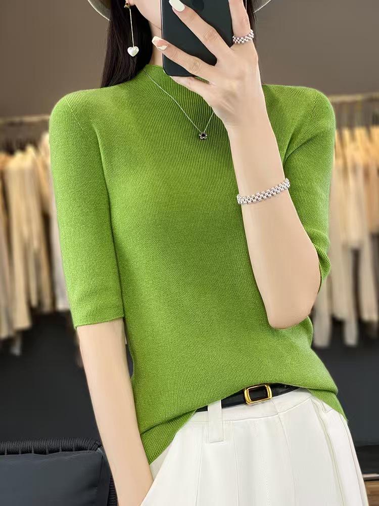 Toamnă/Iarnă Lână Merino Croială Slim Dintr-o Bucată: Tricotaje versatile cu gât semi-înalt și mâneci medii