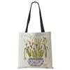 Plant Flowers Shopping Tote Bag Women Canvas Print Shoulder Bag Reusable Harajuku Large Capacity Travel School Handbag CLE