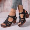 Fashion Women's Summer 2025 New High Heel Sandals Korean Style Fish Mouth Thick Heel Buckle Strap Shoes Large Size Women's Sandals