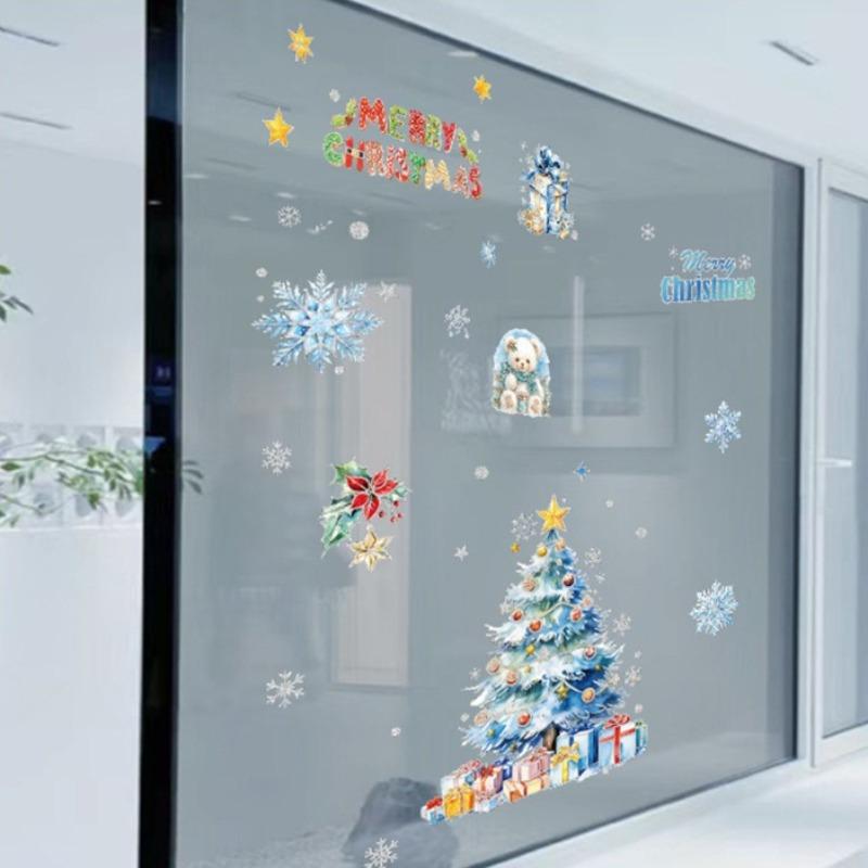 1pc Gold Powder Ice and Snow Santa Claus Glass Stickers Shop Window Decoration Atmosphere Electrostatic Stickers, Christmas