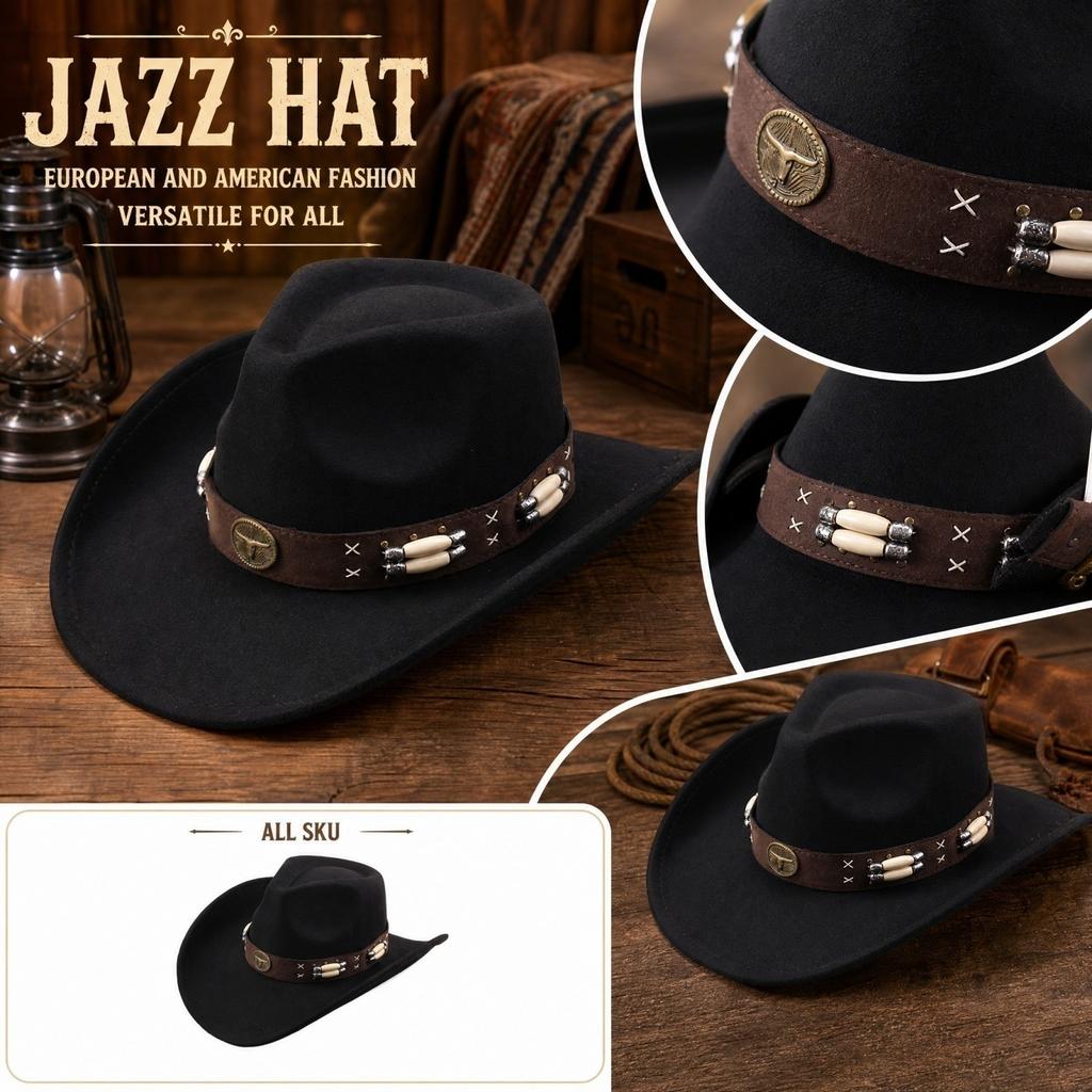 Beaded Cow Print Fedora Hat for Casual Wear Unisex