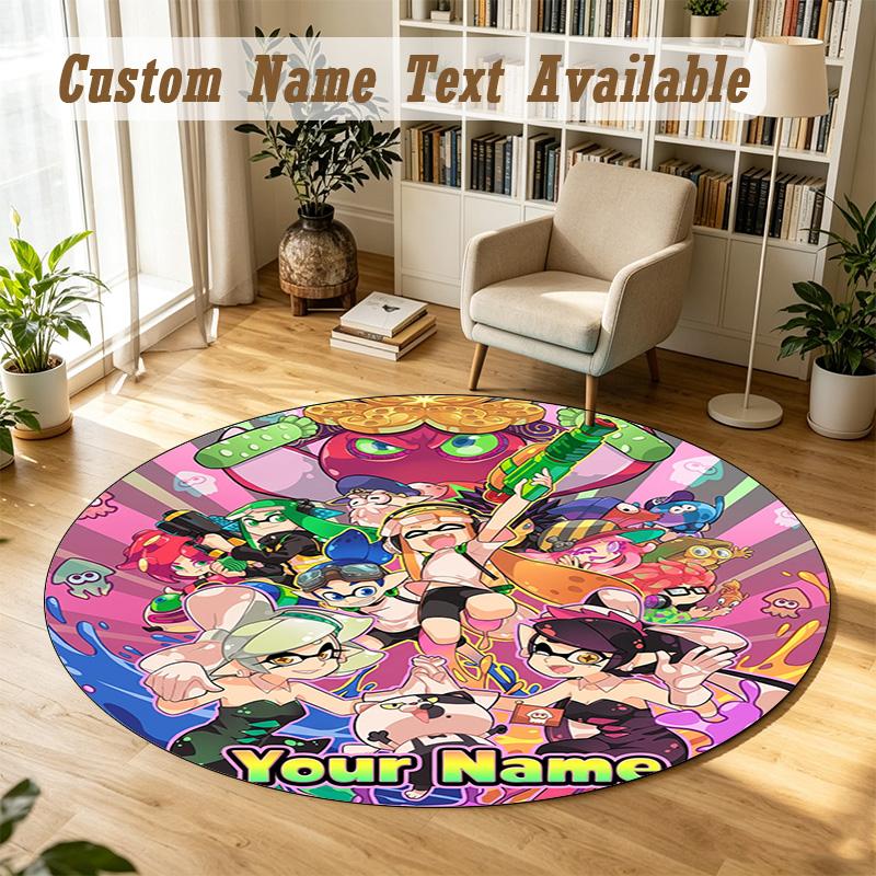 Round Rug Custom NameSplatoon Pattern Non Slip Carpet Home Floor Decor