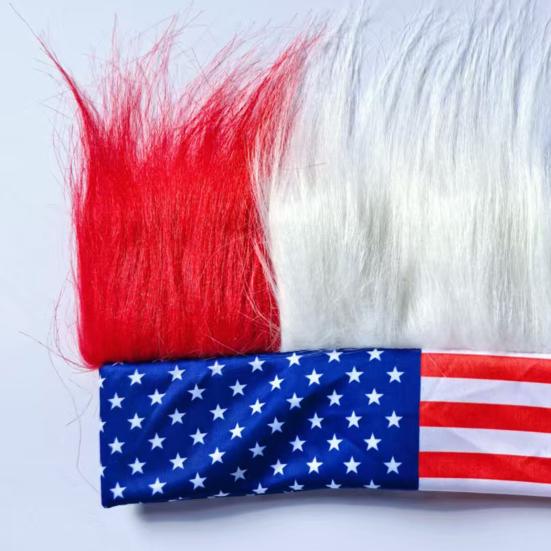 Novelty Patriotic Fuzzy Headband Independence Day Headband Comfortable Hair Accessory Creative Red White Blue Wig Hat Independence Day Empty Top Fans